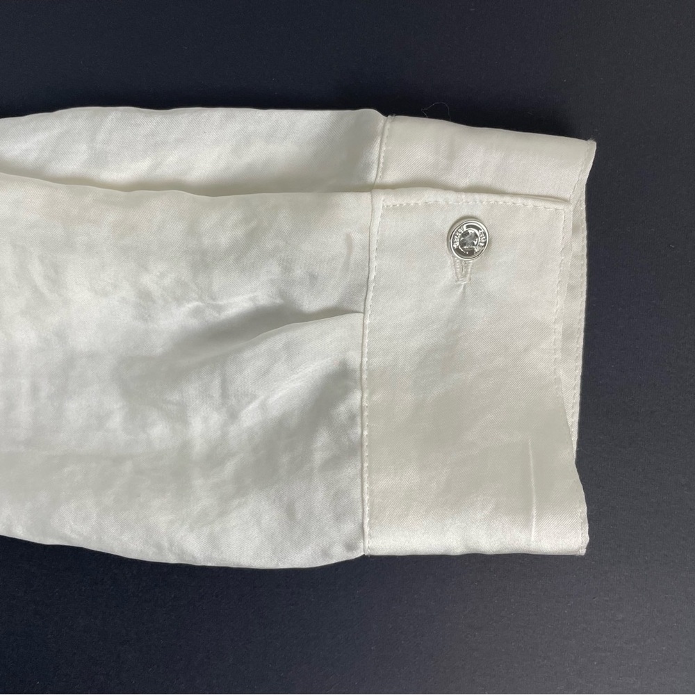 NWT DKNY Women Long Sleeve Blouse Ivory Sz S Button Down Shiny White Relaxed Fit - Picture 10 of 14